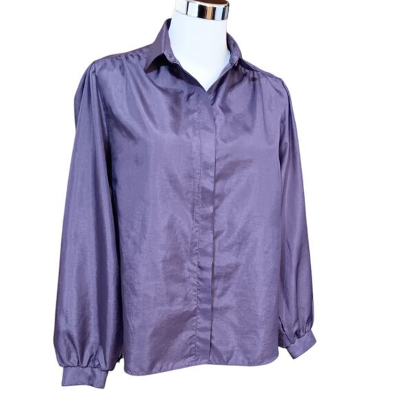 VINTAGE Blouse Top M/L Iridescent Purple Retro Office Career Special Event‎ VTG - Picture 9 of 10